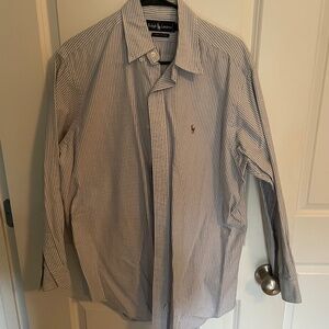 Ralph Lauren, blue and white stripe long, sleeved button-down shirt